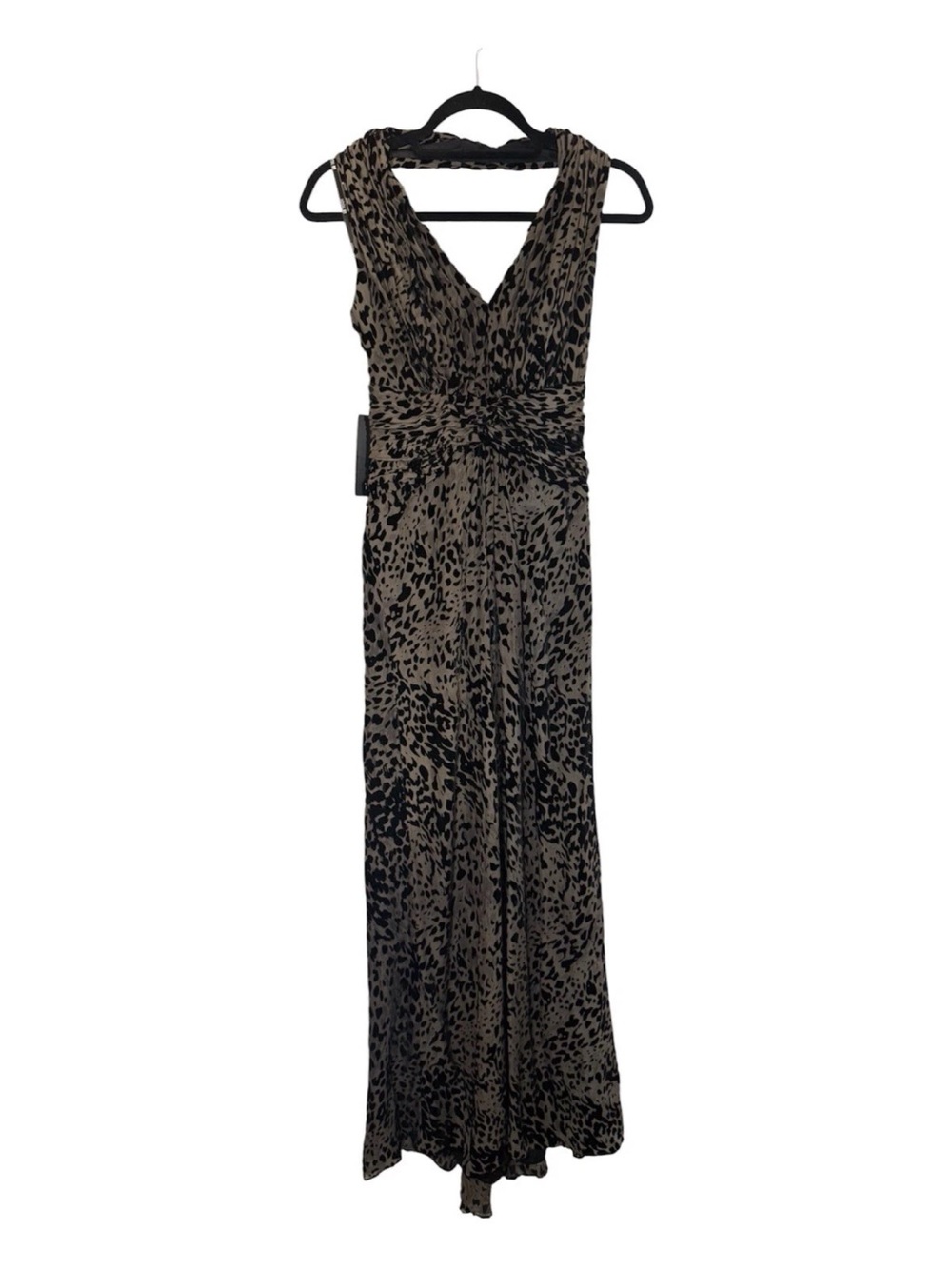 Tadashi Shoji Velvet Burnout Leopard Print Halter V-Neck Maxi Gown Dress NWT 4